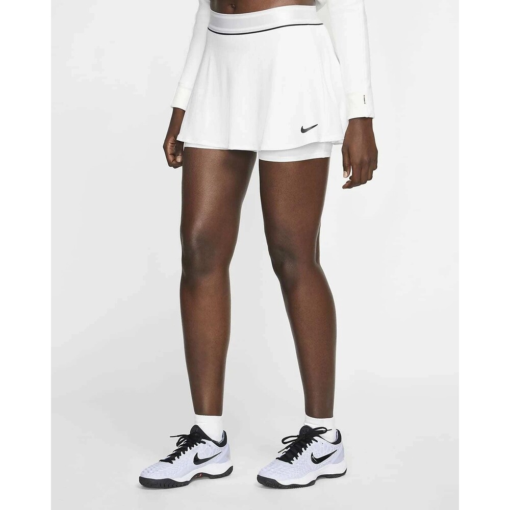 Nike Court Dri-Fit Tennis Flouncy Skirt Womens Sm Winter White Ribbed Skort Logo